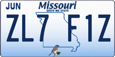 MO license plate ZL7F1Z
