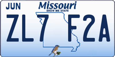 MO license plate ZL7F2A