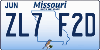 MO license plate ZL7F2D