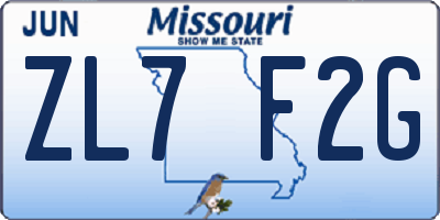 MO license plate ZL7F2G