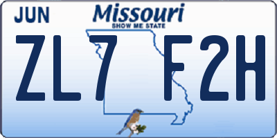 MO license plate ZL7F2H