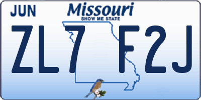 MO license plate ZL7F2J