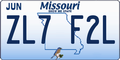 MO license plate ZL7F2L