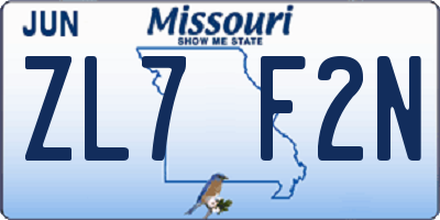 MO license plate ZL7F2N