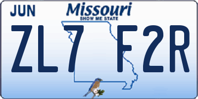 MO license plate ZL7F2R