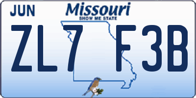 MO license plate ZL7F3B