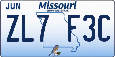 MO license plate ZL7F3C