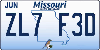 MO license plate ZL7F3D