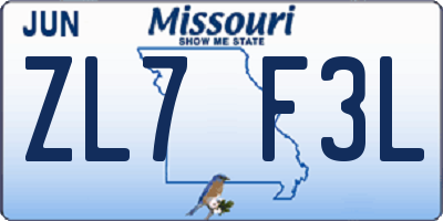 MO license plate ZL7F3L