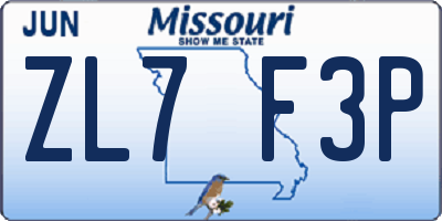 MO license plate ZL7F3P