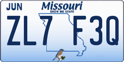 MO license plate ZL7F3Q