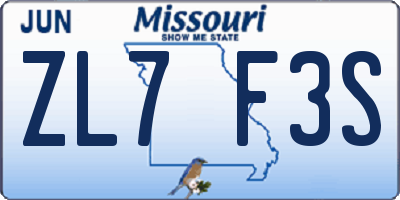 MO license plate ZL7F3S