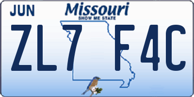 MO license plate ZL7F4C