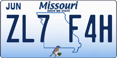 MO license plate ZL7F4H