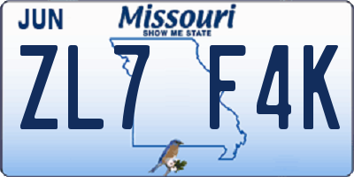MO license plate ZL7F4K