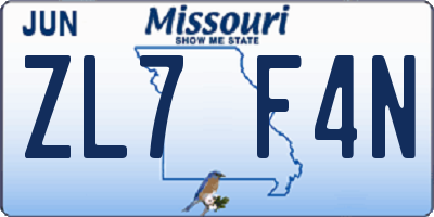 MO license plate ZL7F4N
