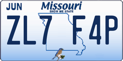 MO license plate ZL7F4P