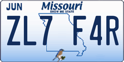 MO license plate ZL7F4R