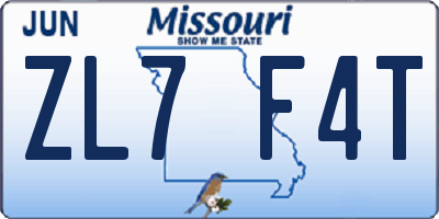MO license plate ZL7F4T