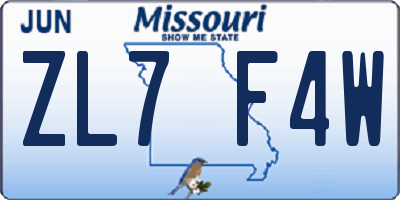 MO license plate ZL7F4W