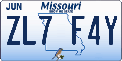 MO license plate ZL7F4Y