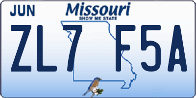 MO license plate ZL7F5A