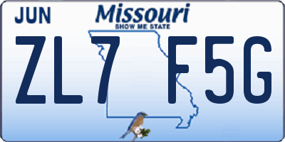 MO license plate ZL7F5G