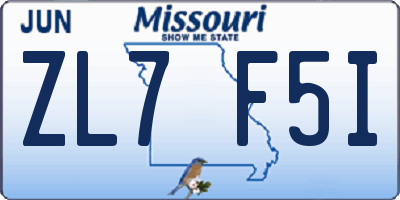 MO license plate ZL7F5I
