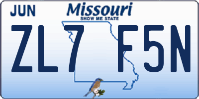 MO license plate ZL7F5N