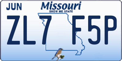 MO license plate ZL7F5P
