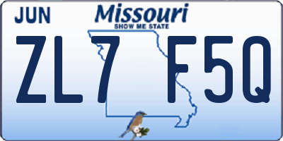 MO license plate ZL7F5Q