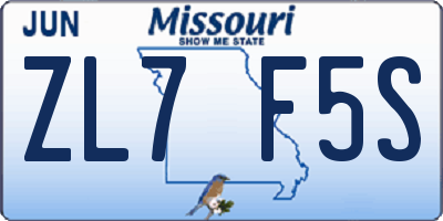 MO license plate ZL7F5S