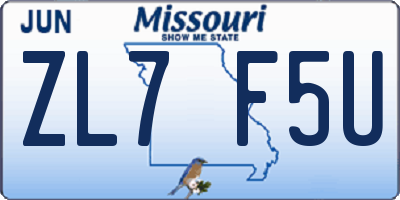 MO license plate ZL7F5U