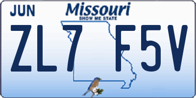 MO license plate ZL7F5V