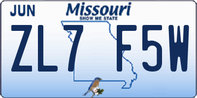 MO license plate ZL7F5W