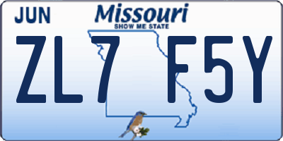 MO license plate ZL7F5Y