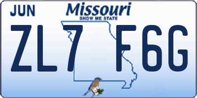 MO license plate ZL7F6G