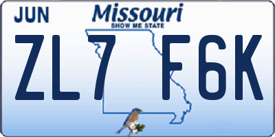 MO license plate ZL7F6K