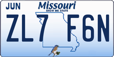 MO license plate ZL7F6N