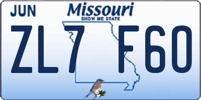 MO license plate ZL7F6O