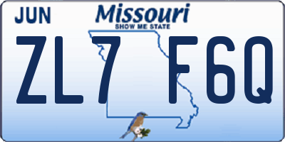MO license plate ZL7F6Q