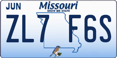 MO license plate ZL7F6S