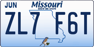 MO license plate ZL7F6T