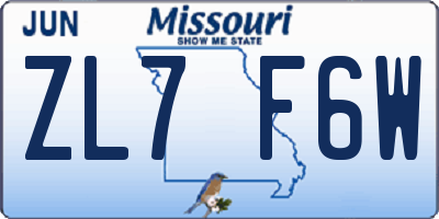 MO license plate ZL7F6W