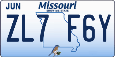MO license plate ZL7F6Y