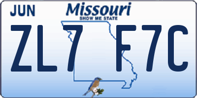 MO license plate ZL7F7C