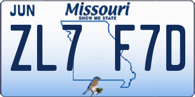 MO license plate ZL7F7D