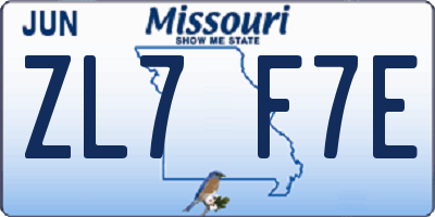 MO license plate ZL7F7E