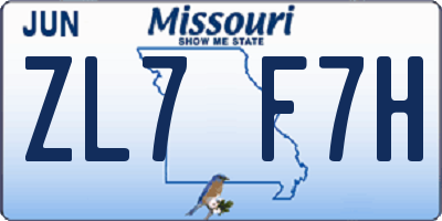 MO license plate ZL7F7H