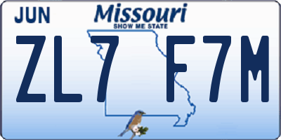 MO license plate ZL7F7M